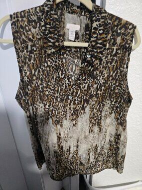 chico's size 2 womens sleeveless button front blouse top